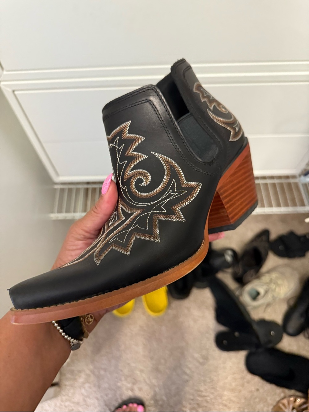 Durango Women's Black Leather Western Ankle Boot with Brown Stitching - Picture 2 of 2